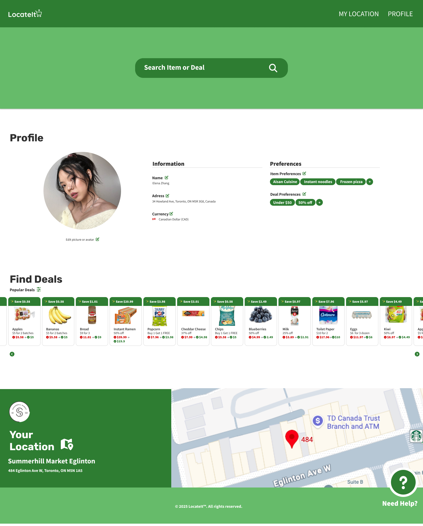 Desktop mock up for profile page