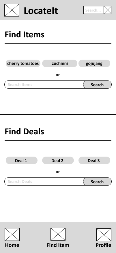 Digitized wireframe for homepage