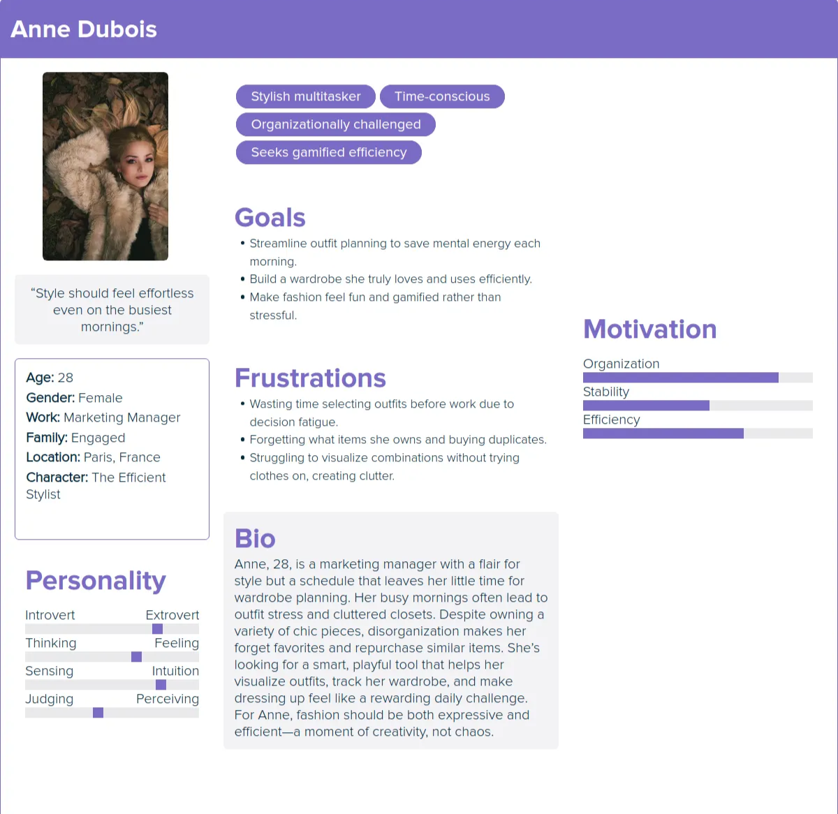 image showing persona 1: Anne and her information