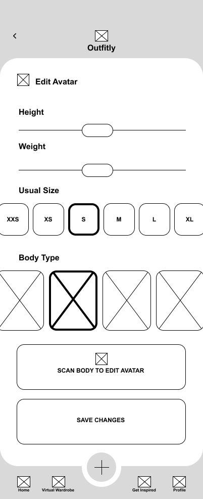 Digitized wireframe for Edit Avatar