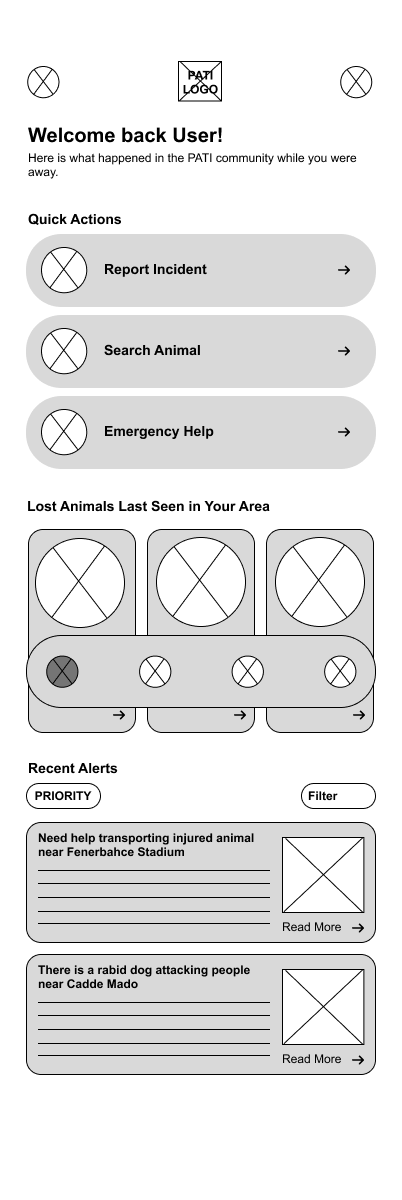 Digitized wireframe for homepage